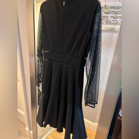Jason Wu Black Long Sleeve Midi Dress with Lace Sleeves and A-Line Skirt. Size 4 - Picture 4 of 6